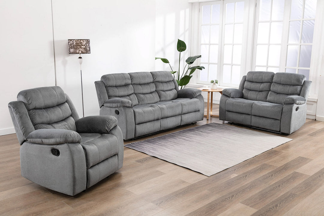 Sofa Reclinable Manual Houston 3 Plazas Gris